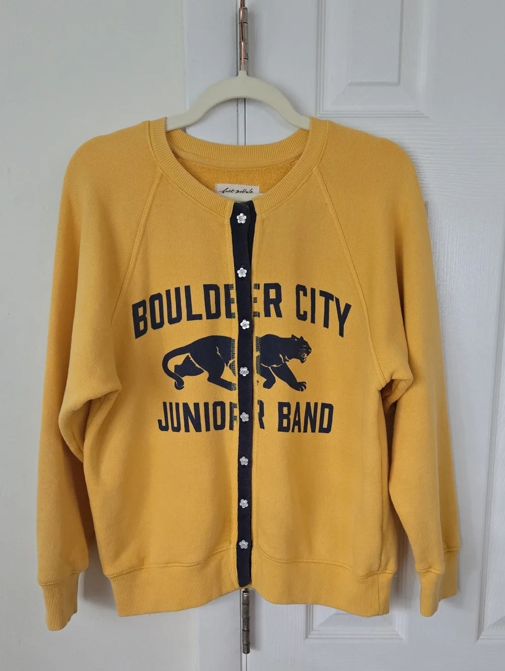 Free People Boulder City Junior Band Sweatshirt Cardigan Flower Buttons Medium